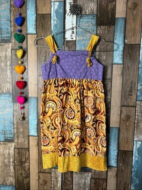 Girls' Purple and Yellow Paisley knot tie Sundress